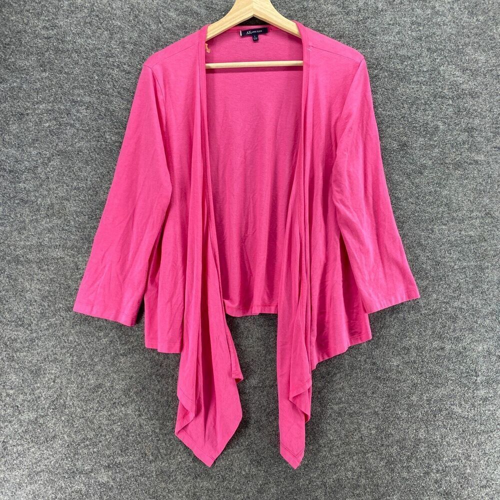 Anne Klein Top Women L Large Pink Open Front Long Sleeve Cotton Casual Solid